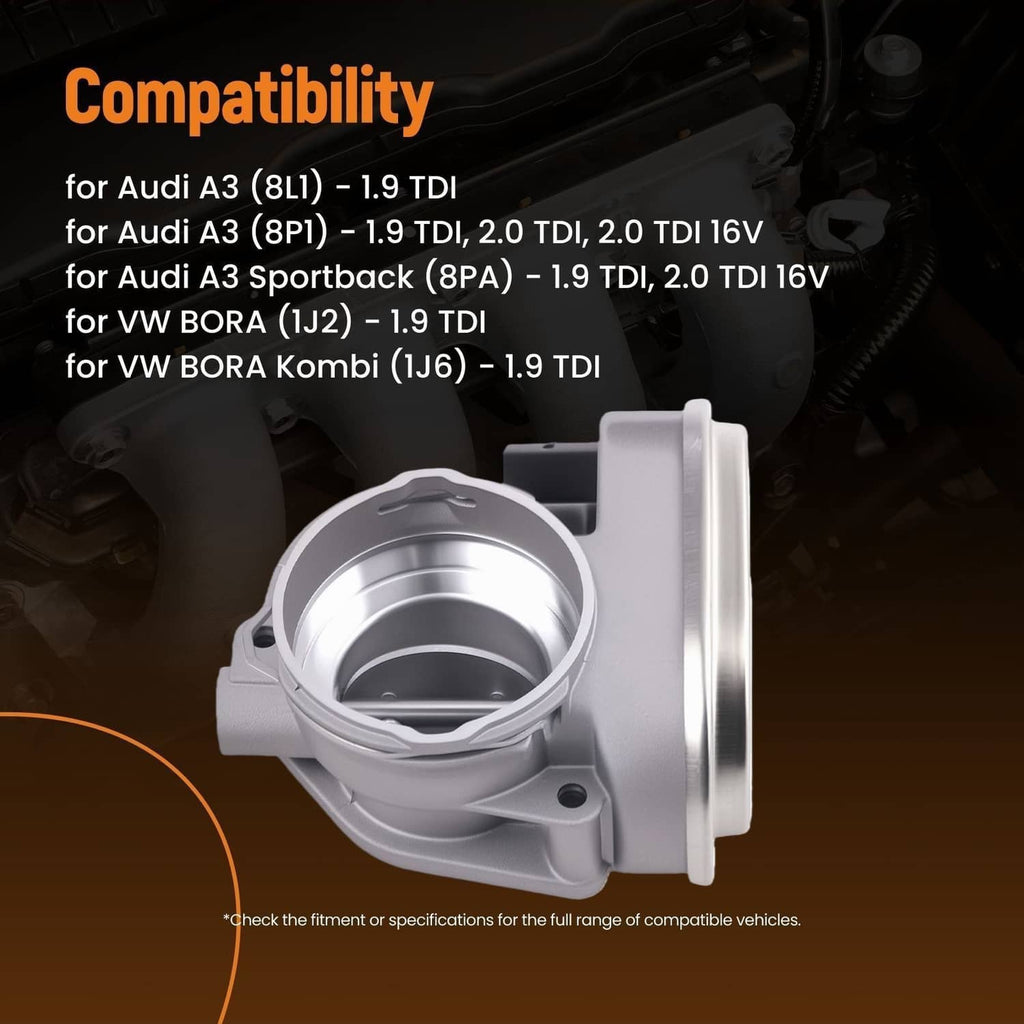 Silver throttle body with circular intake opening and side mounting ear