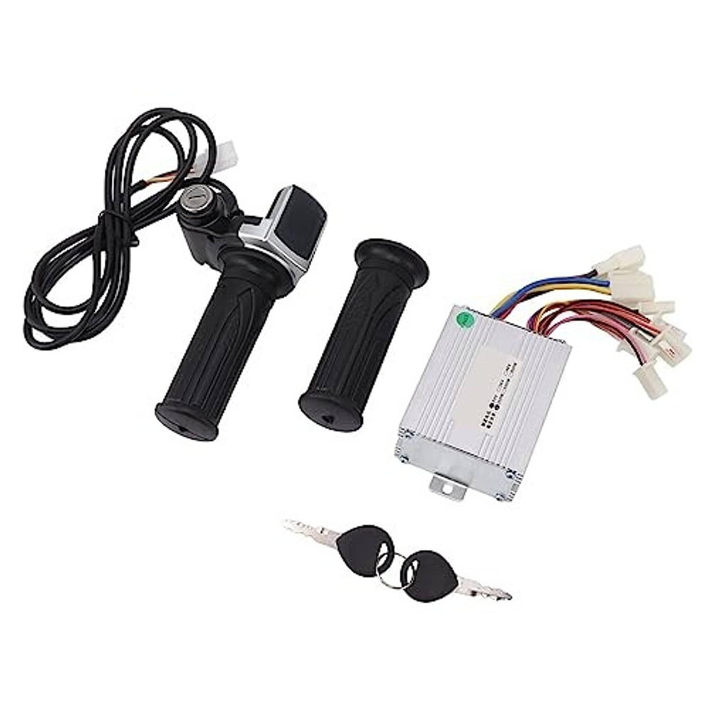 Throttle grip lock kit with dual black grips, control box, wiring, and key set