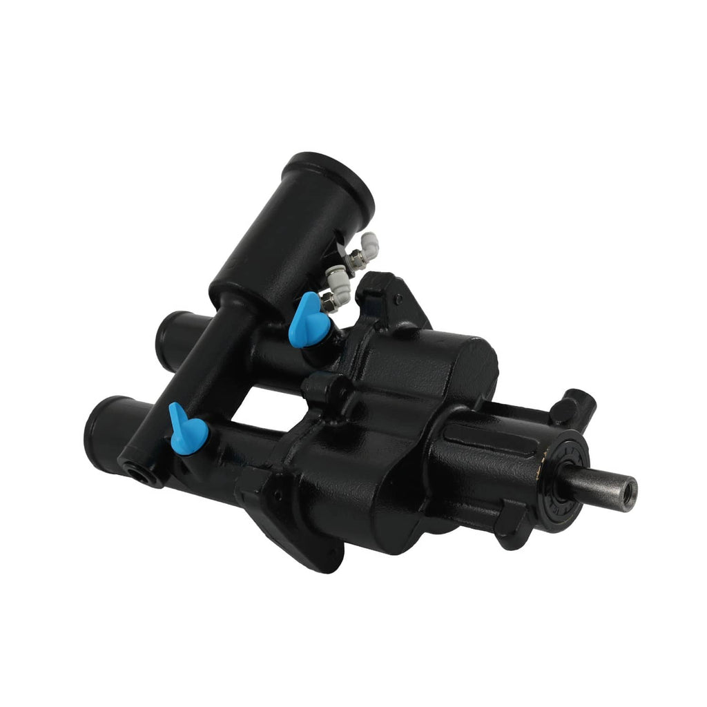 Black sea water pump assembly, angled view with multiple ports and mounting base