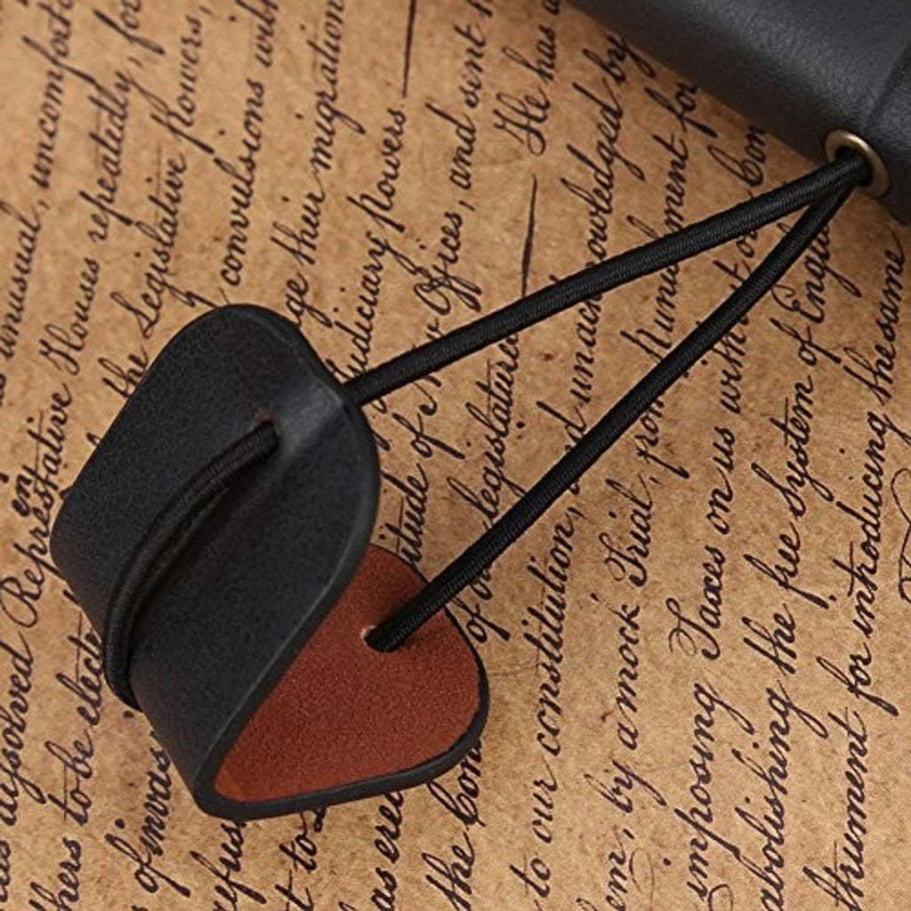 Black PU leather notebook cover with elastic cord and vintage script page insert