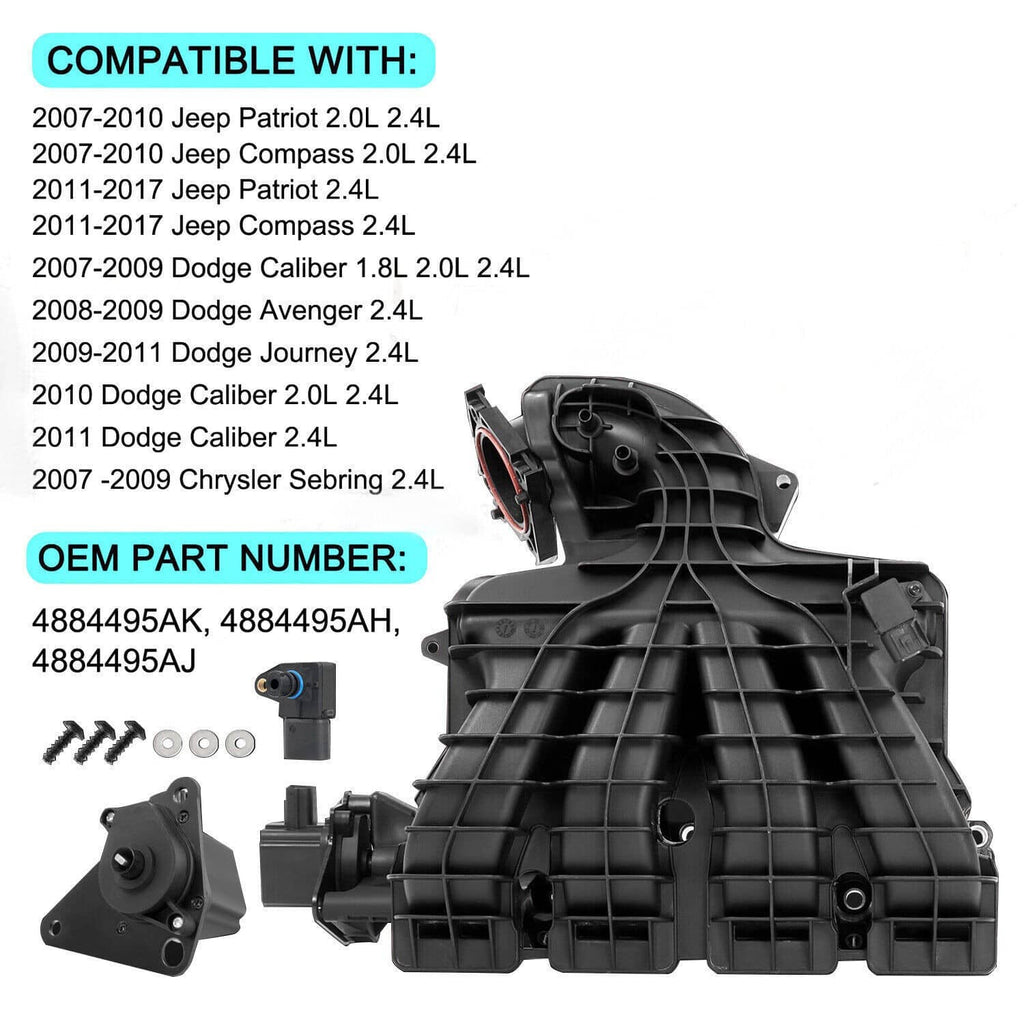 Engine intake manifold with runner control valve and air pressure sensor plus OEM part numbers