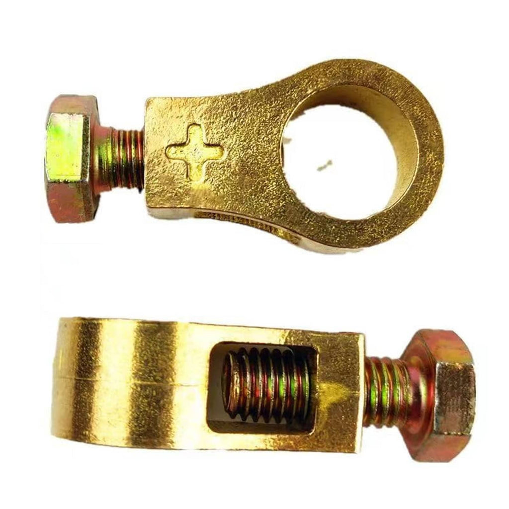 Pure copper battery terminal lug connector with threaded bolt and ring opening