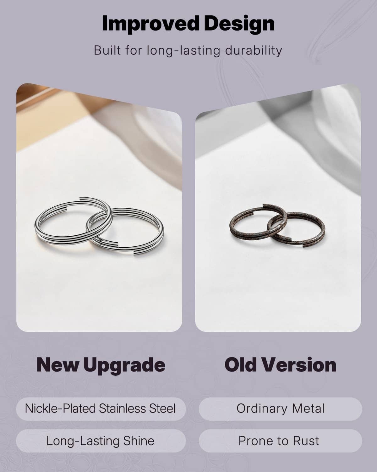 Silver split jump rings with double-loop design, rings shown together