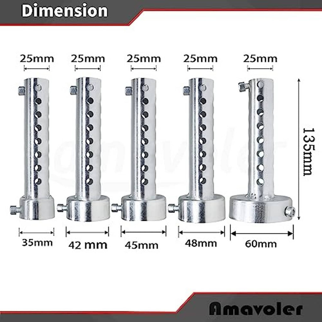Set of silver baffle inserts with perforations and mounting base rings in multiple lengths
