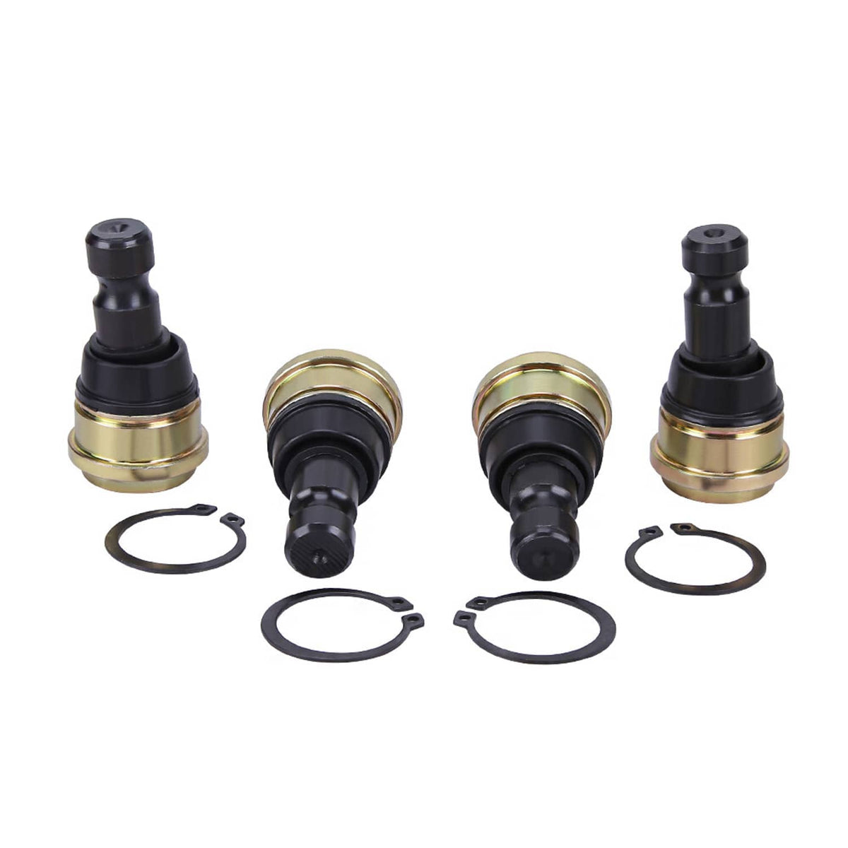 Pair ball joint assemblies with black shafts, gold sleeves, and included O-ring seals