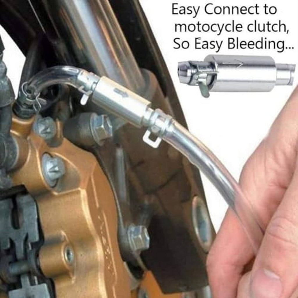Hydraulic line bleeder connector with clear hose for motorcycle