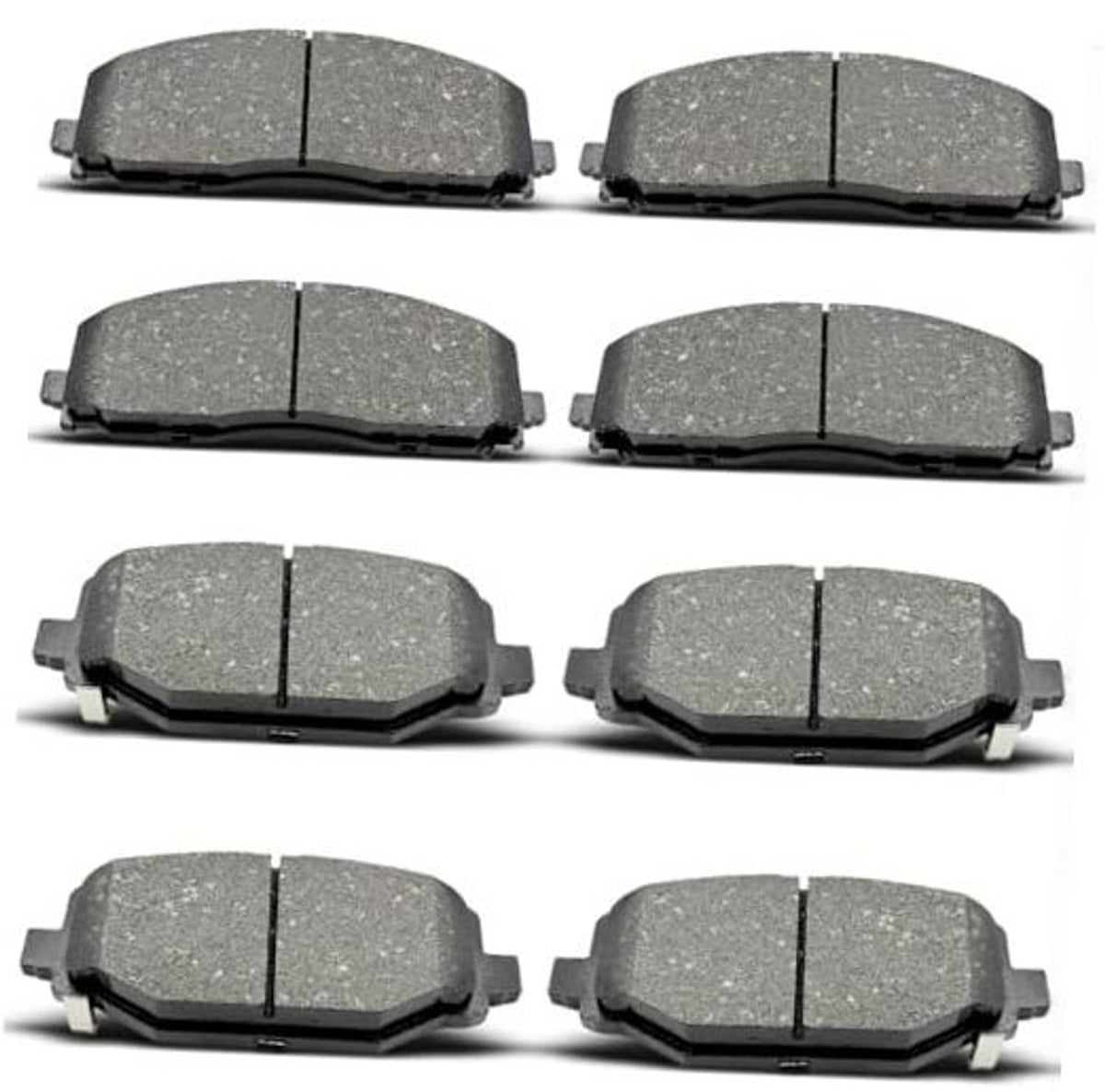 Ceramic brake pad set, eight gray pads with metal tabs
