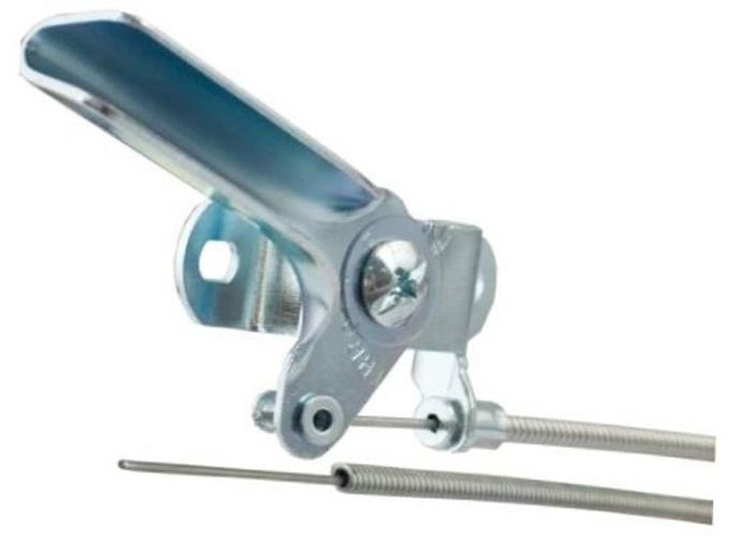 Throttle control cable assembly with blue metal housing and two threaded cable ends