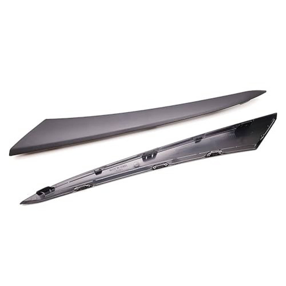 Front bumper trim strips, matte black top cover with underside mounting frame