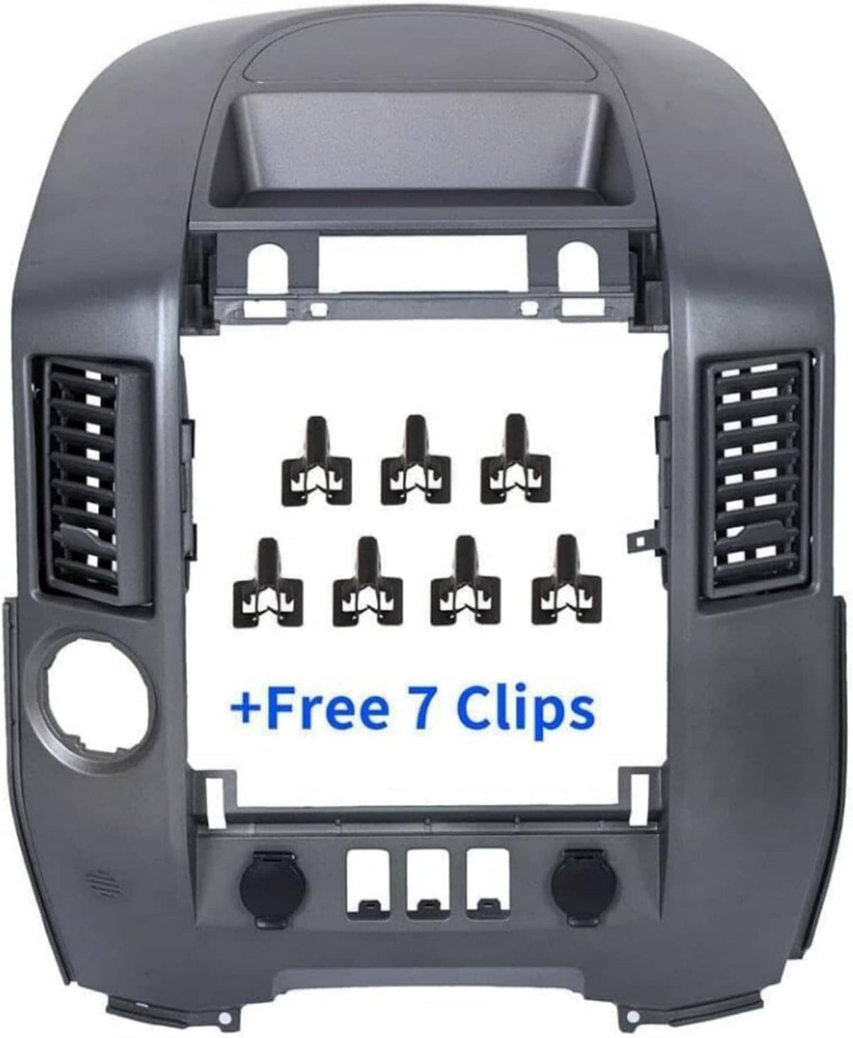 Center dash instrument panel lid in dark gray plastic with side air vents and buttons