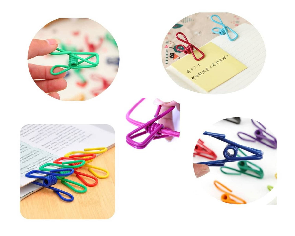 Hand clipping a multi-color chip clip, with loose clips scattered nearby
