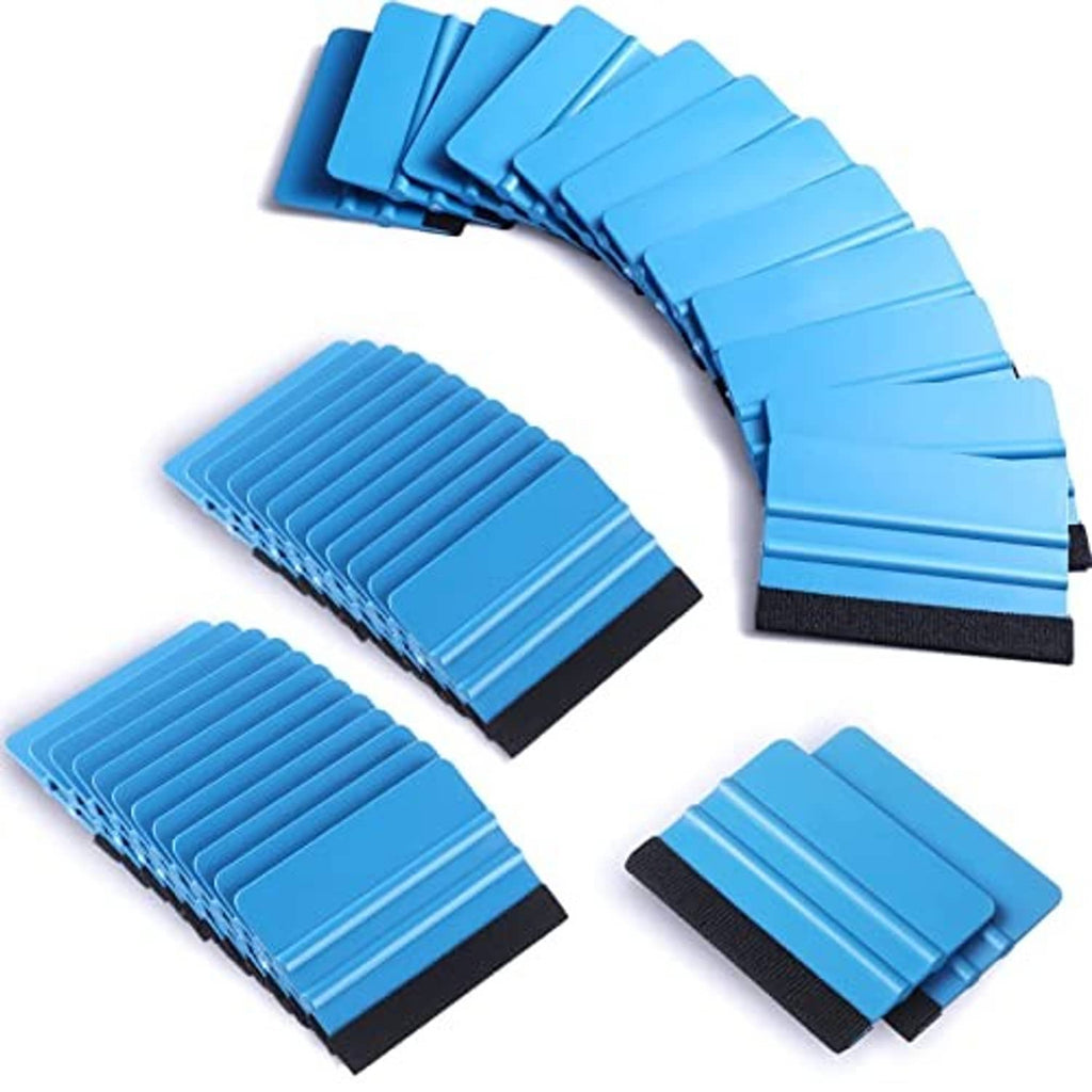 Assorted vinyl squeegees, blue blades with black felt edge pads (24 pack)