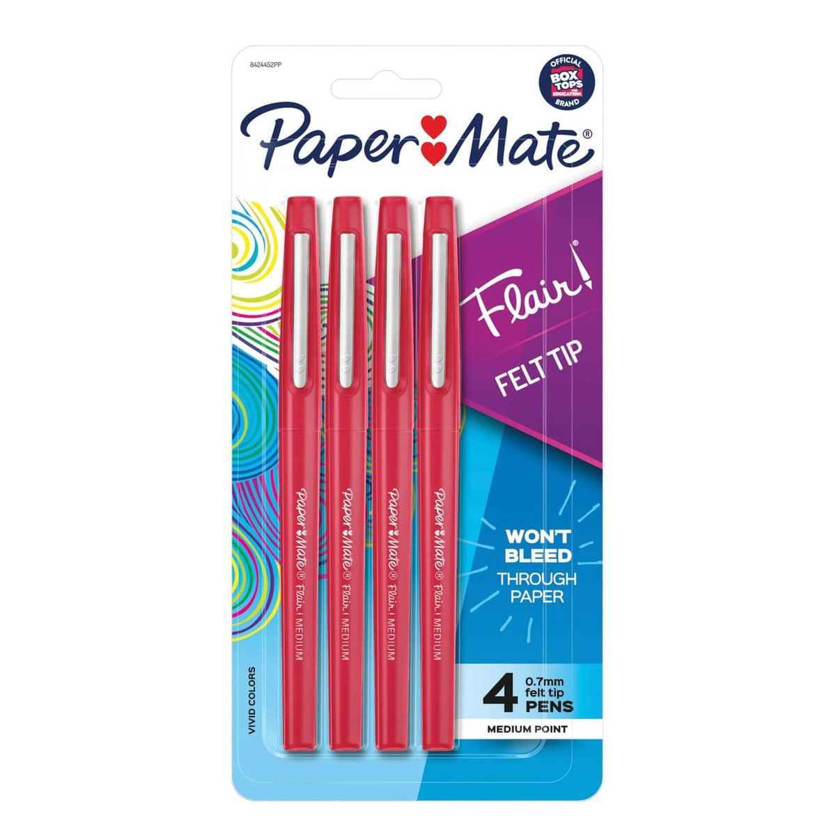 Paper Mate Flair felt tip pens, medium point, red 4-pack with plastic barrels