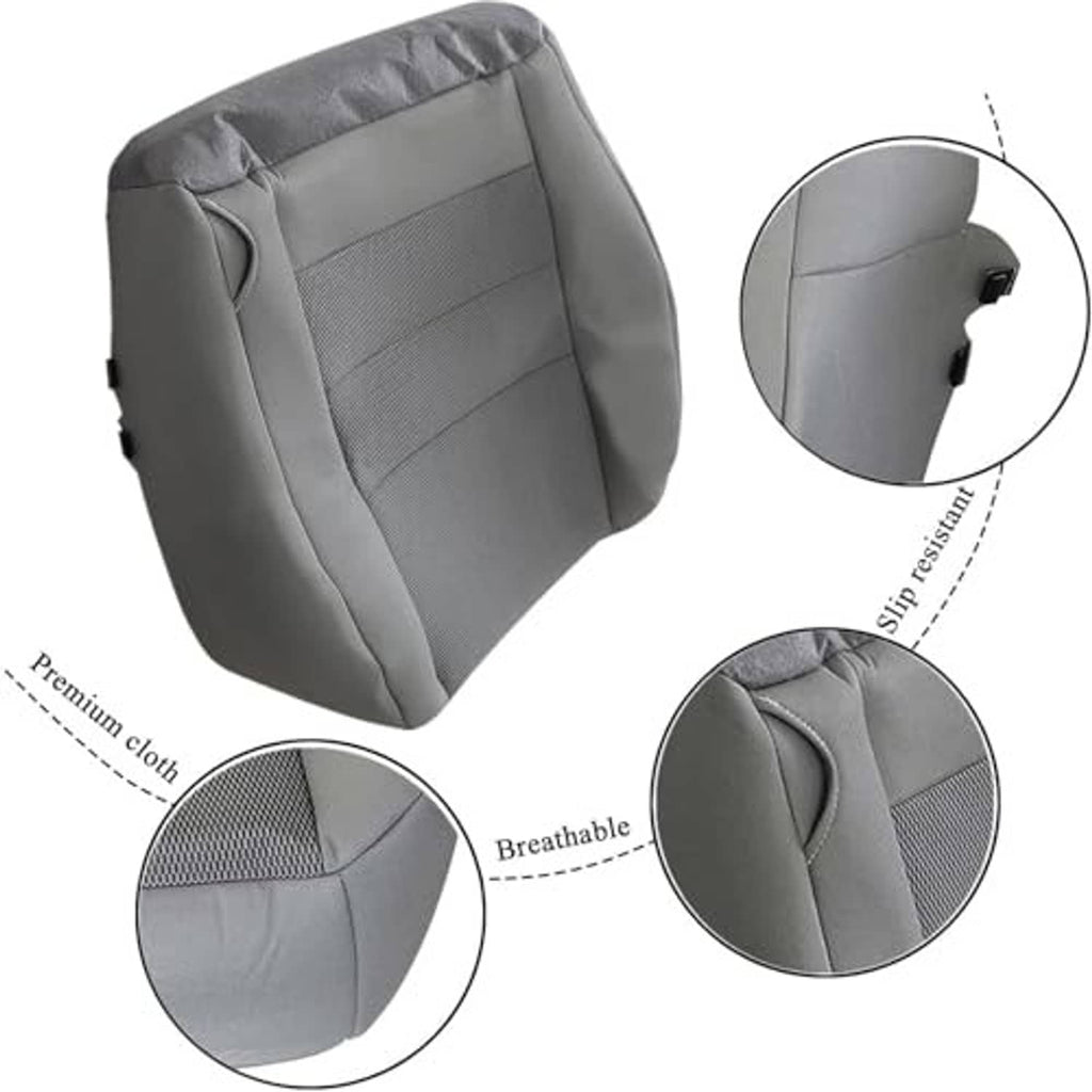 Flint gray cloth seat cover with breathable textured fabric and stitched seams