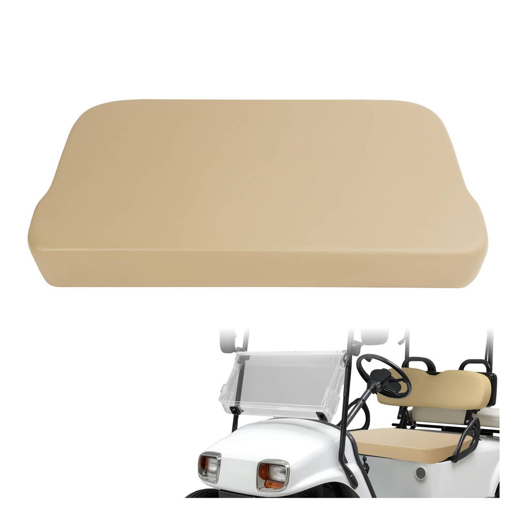 Tan golf cart seat bottom cushion assembly with smooth contoured surface