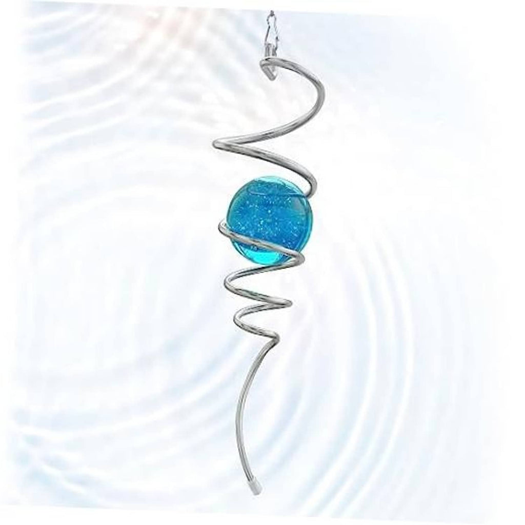 Blue glass orb spiral tail wind spinner with hanging chain