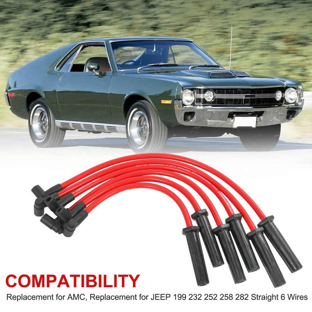 Red spark plug wire set with black boots shown for vehicle fit comparison