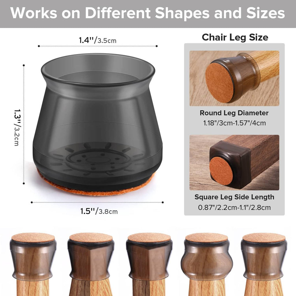 Black universal silicone chair leg cover, rounded fit for different chair leg sizes