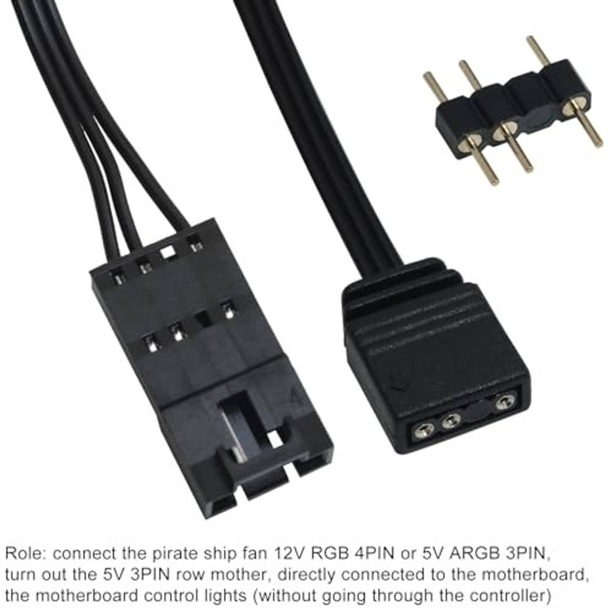 Black ARGB adapter cable ends with keyed 4-pin and 3-pin connectors