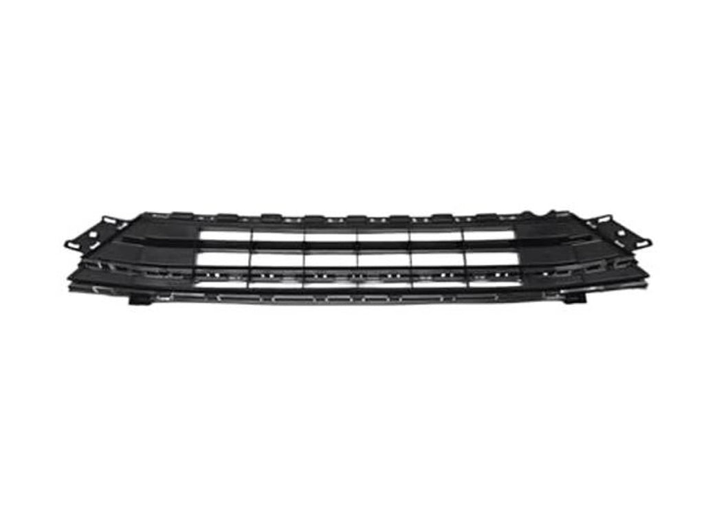 Front lower bumper grille, black plastic with mounting tabs and inner slat grid