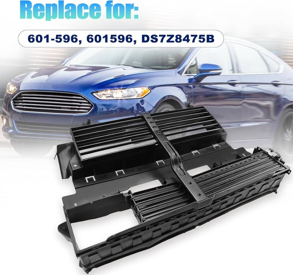 Radiator shutter grille assembly and actuator motor, black housing with slats