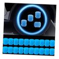 Blue glowing tire valve caps set, shown with several caps lighting up around a wheel