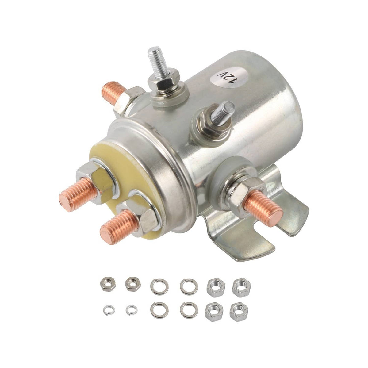 12V 6-terminal solenoid relay with copper studs and included washers and nuts