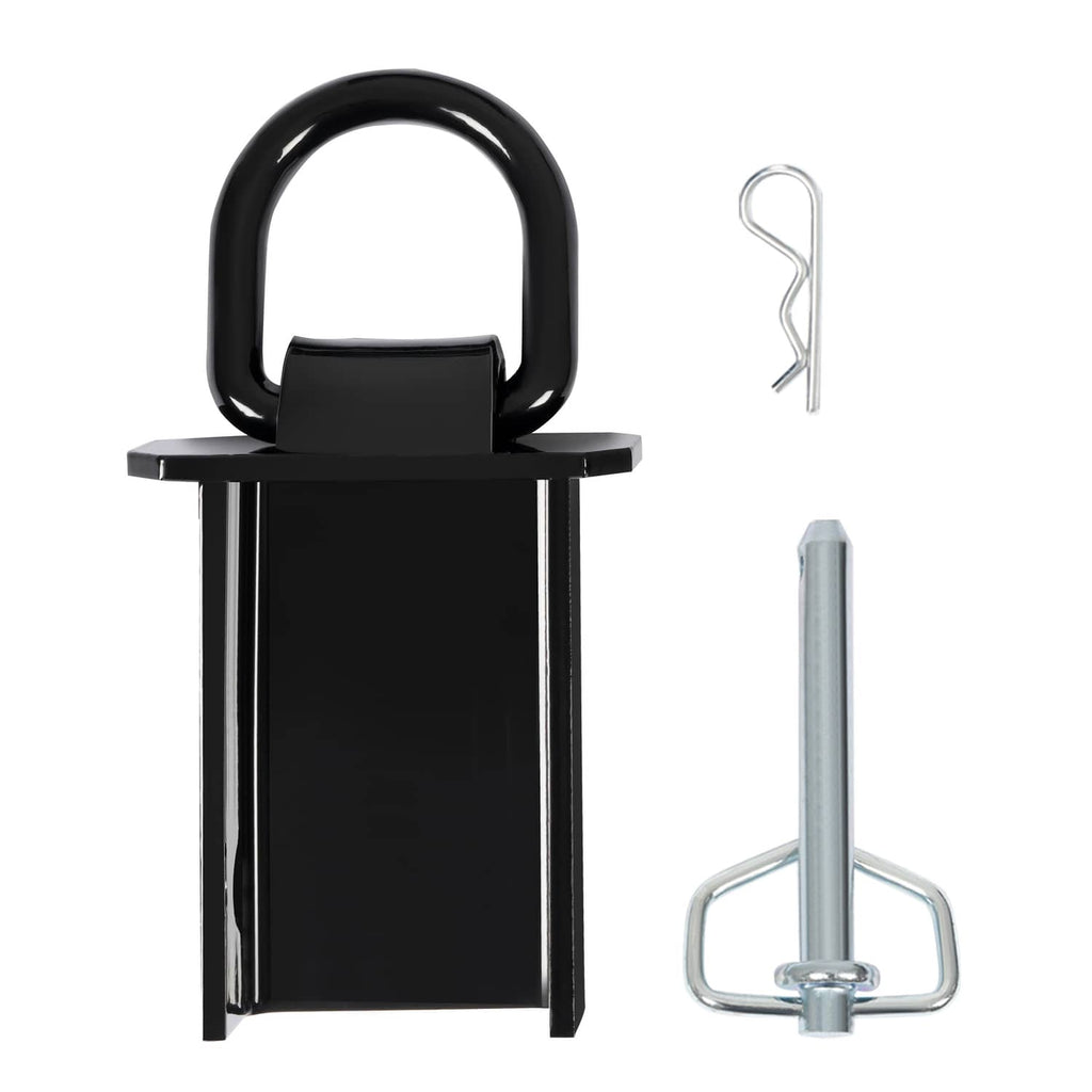 Black stake pocket with curved black D-ring handle and silver mounting pin