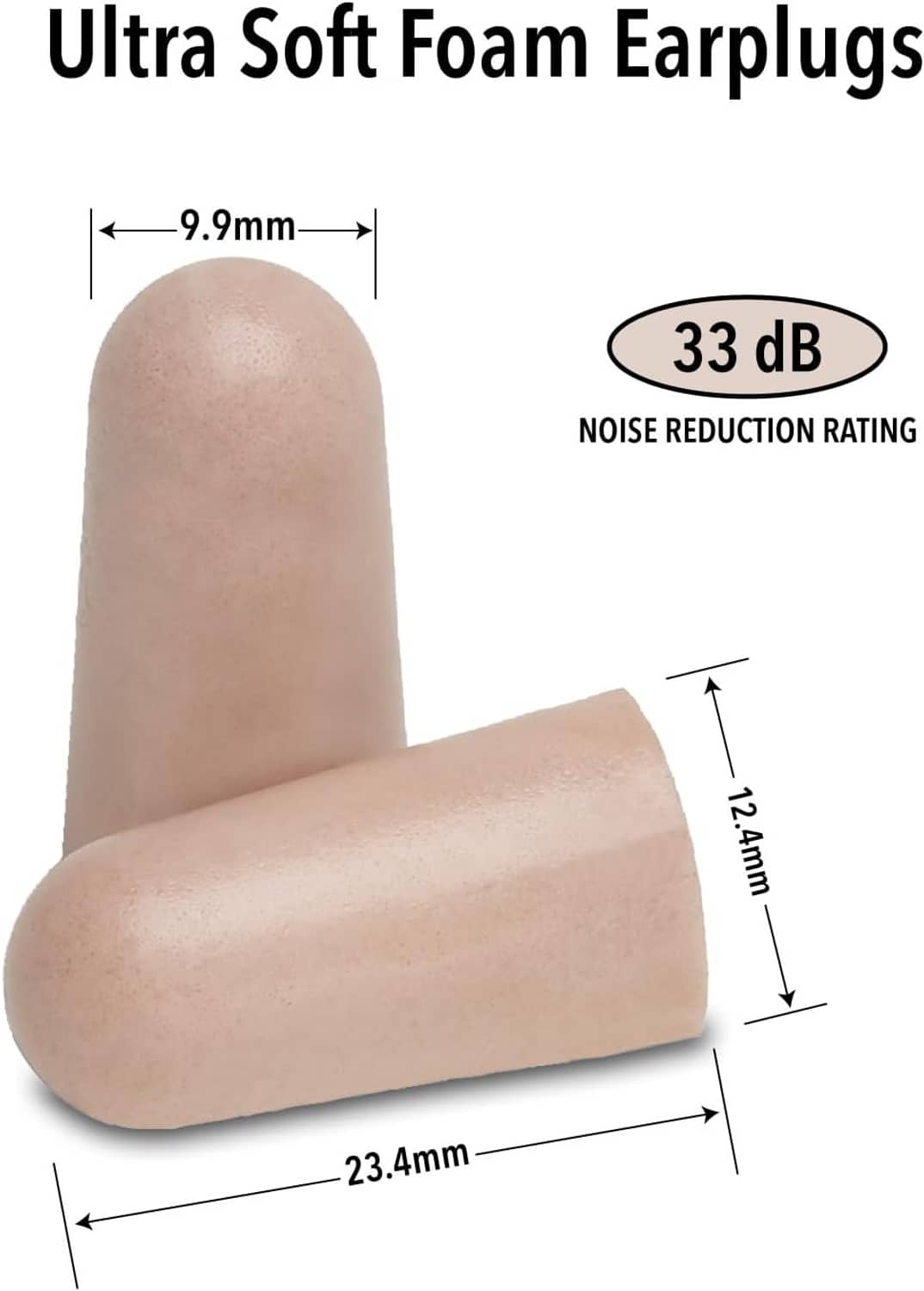 Beige soft foam earplug cylinder, 4.2mm length and 23.4mm width diagram