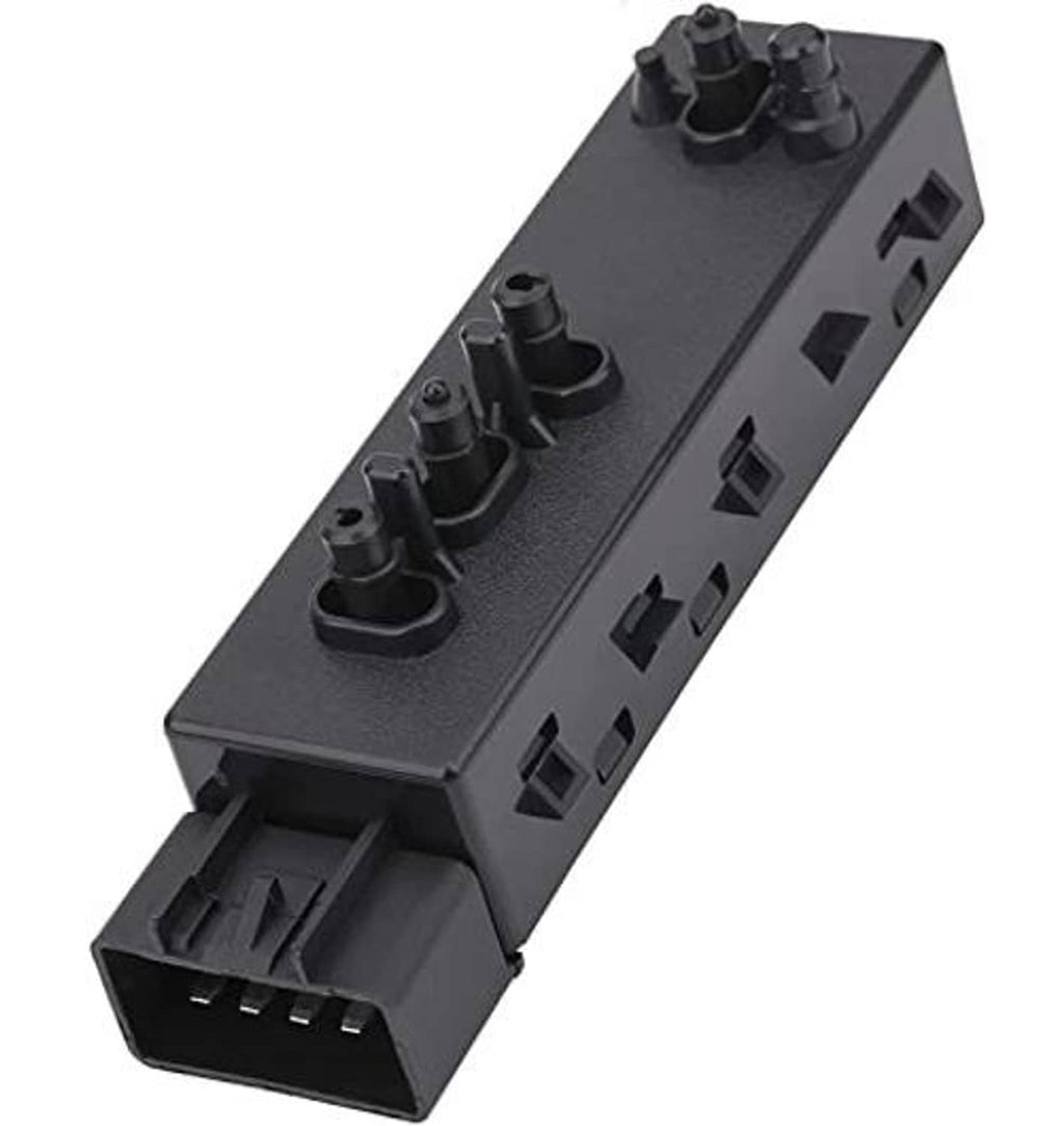 Black power seat control switch module angled view with adjustment knobs and side electrical ports.