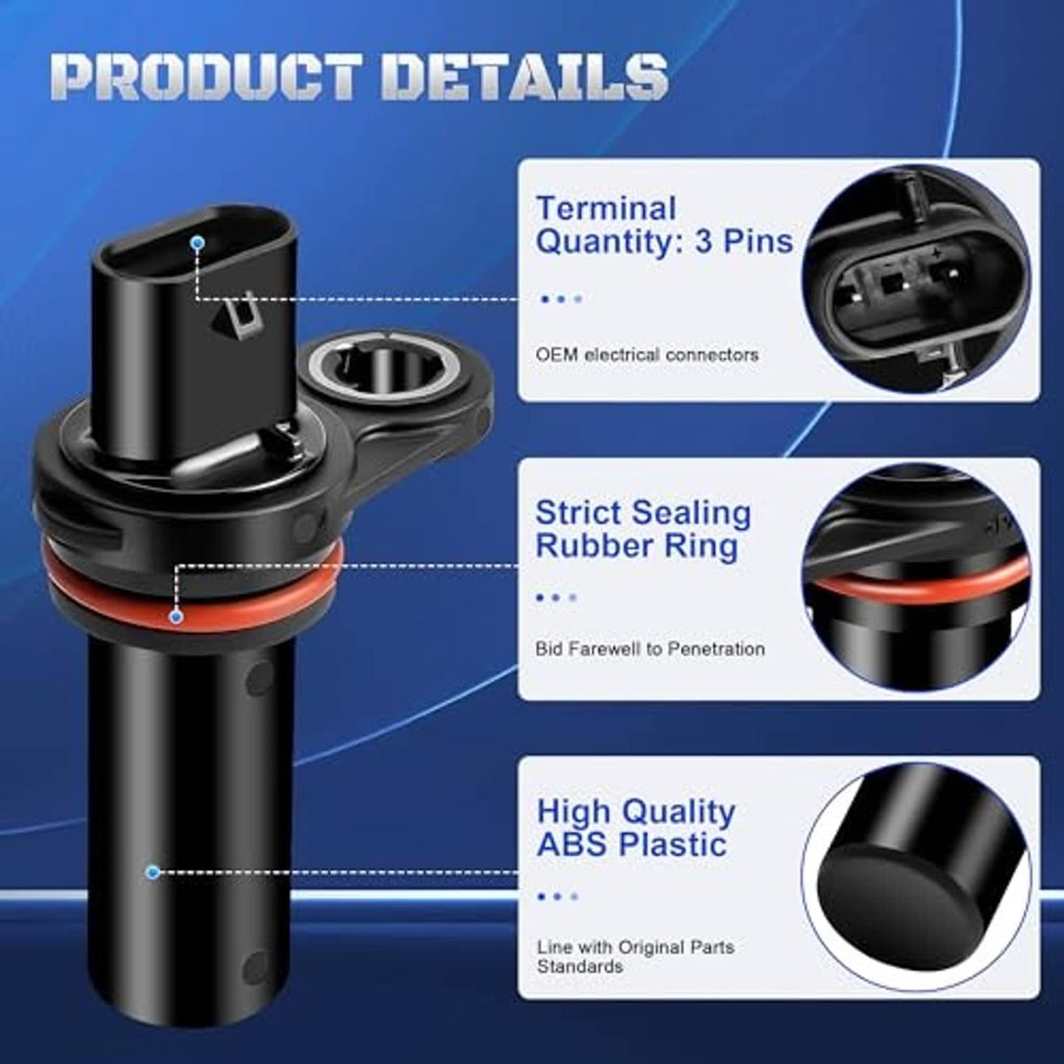 Crankshaft position sensor showing connector end and red sealing ring detail