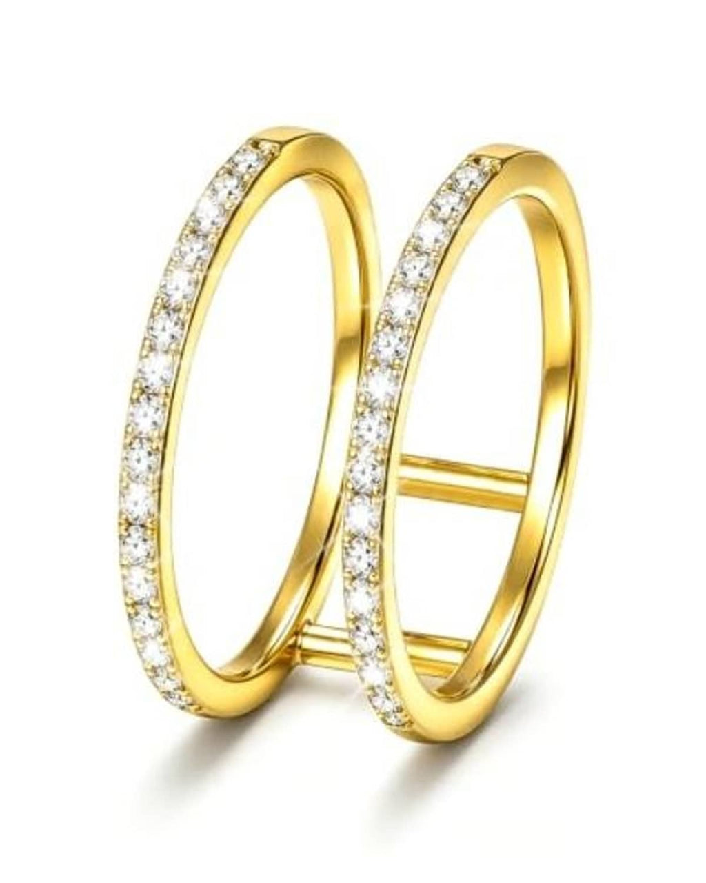 Gold-plated smart ring jacket with pavé stones, double-ring design
