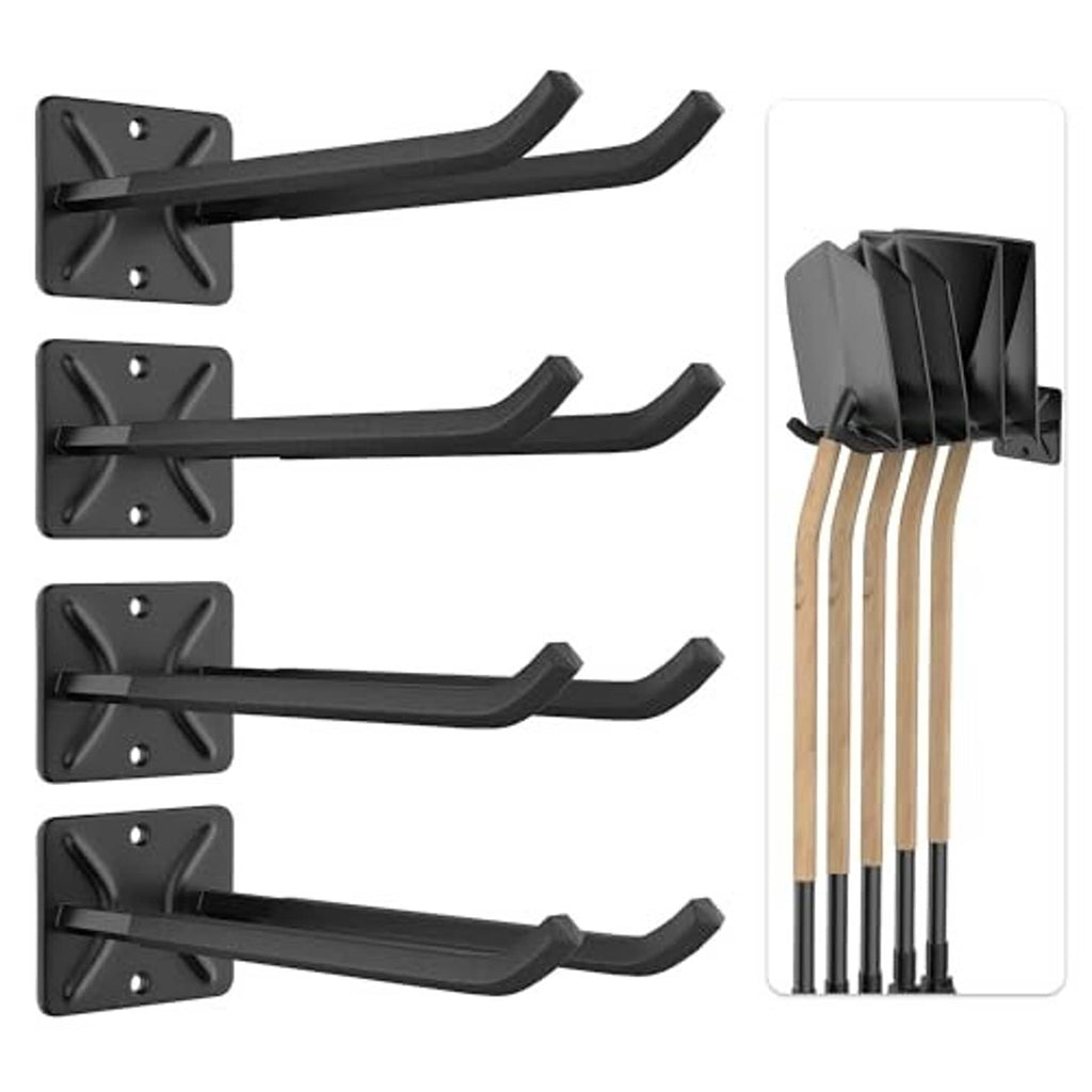 4-pack black steel garage wall hooks, each with two curved hanging ends