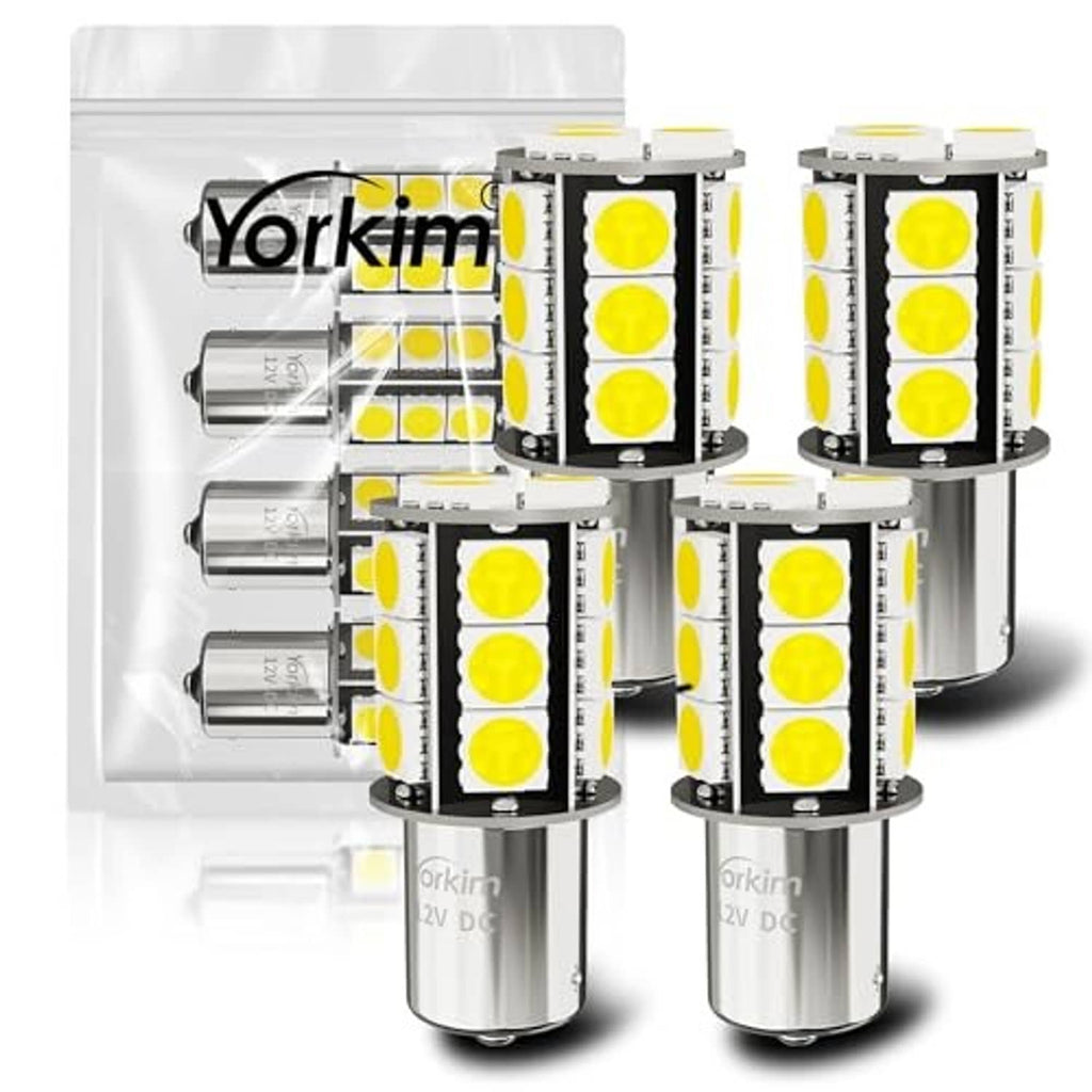 Multi-pack LED light bulbs with metal bases, black boards, and yellow LED emitters
