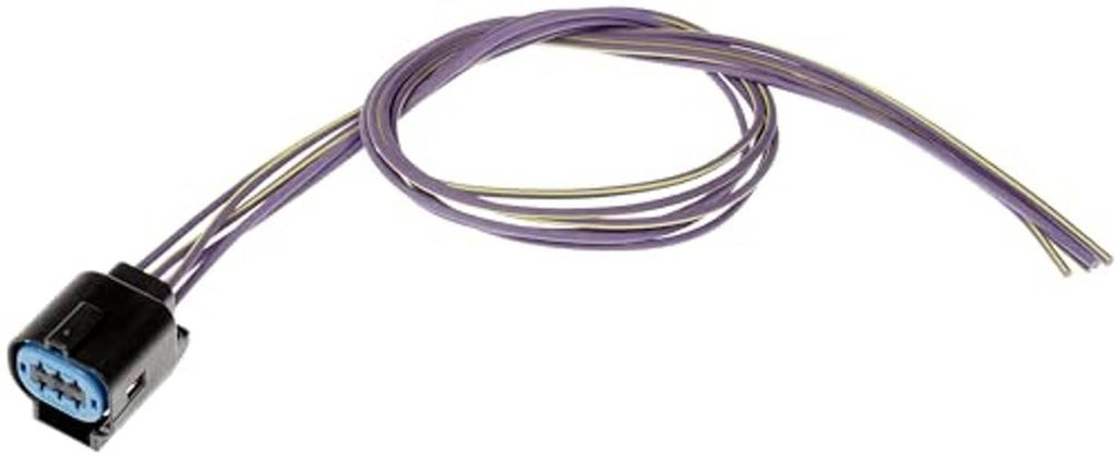 Throttle body connector with coiled purple wire harness and blue plug end