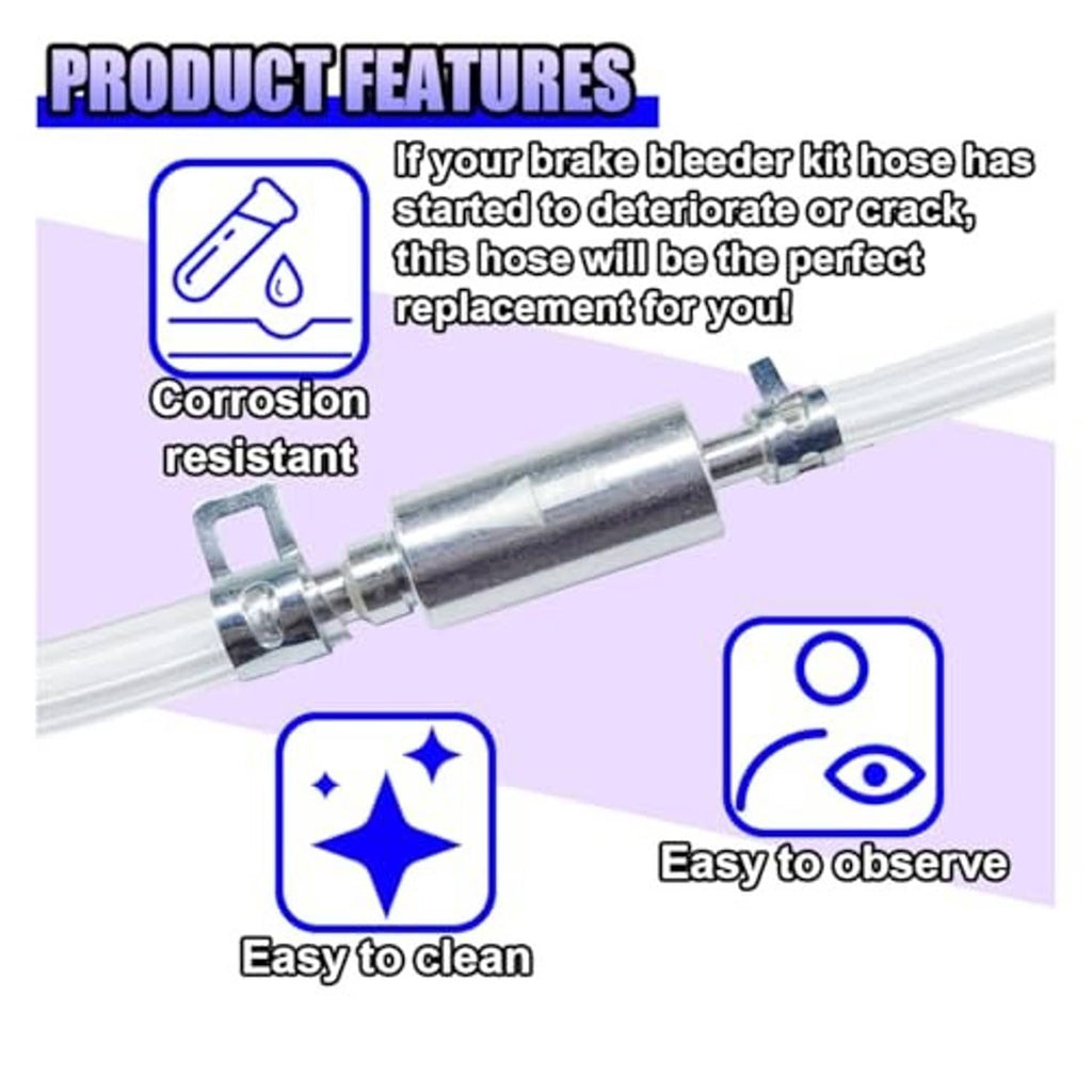 Brake bleeder replacement hose with metal connector and inline check valve section