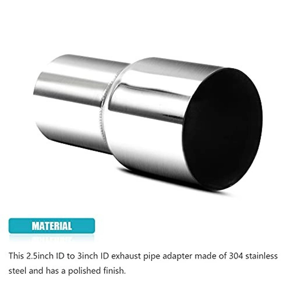 Stainless steel exhaust pipe adapter reducer with black end and polished finish