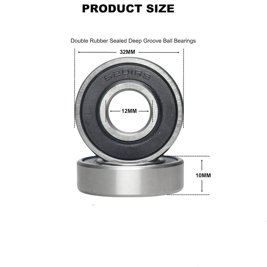 Double-sealed deep groove ball bearing with size markings: 32mm OD, 12mm ID, 10mm width
