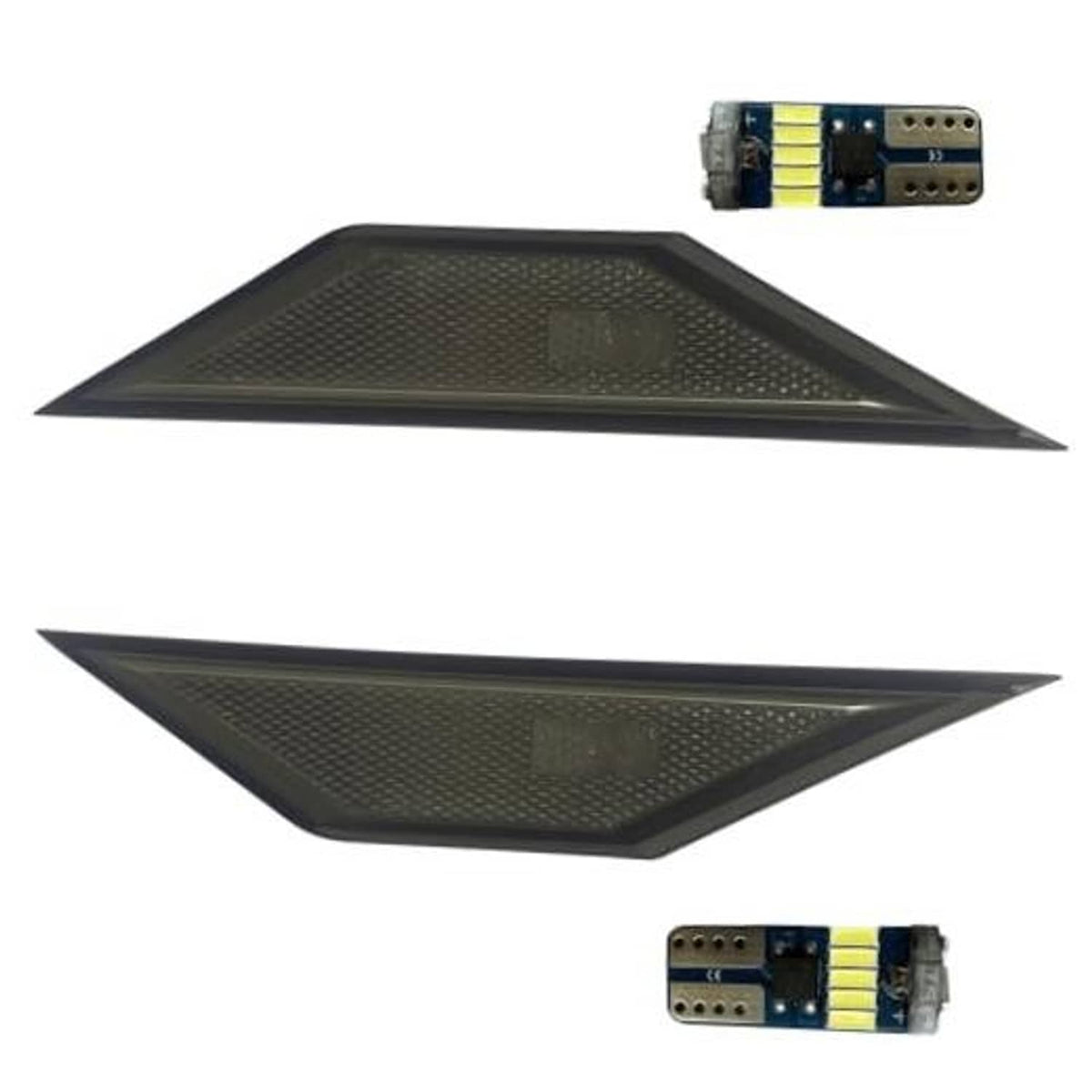 Smoke-lens front bumper side marker light with small LED bulb module attached