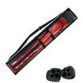 Black hard pool cue carrying case with red padded dividers, 2x2 storage interior