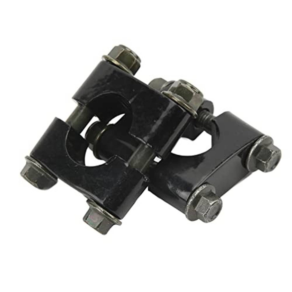 Black handlebar riser clamp bracket with angled view and side mounting bolts