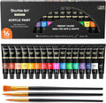 Acrylic paint set box with 16 color tubes and 3 paintbrushes