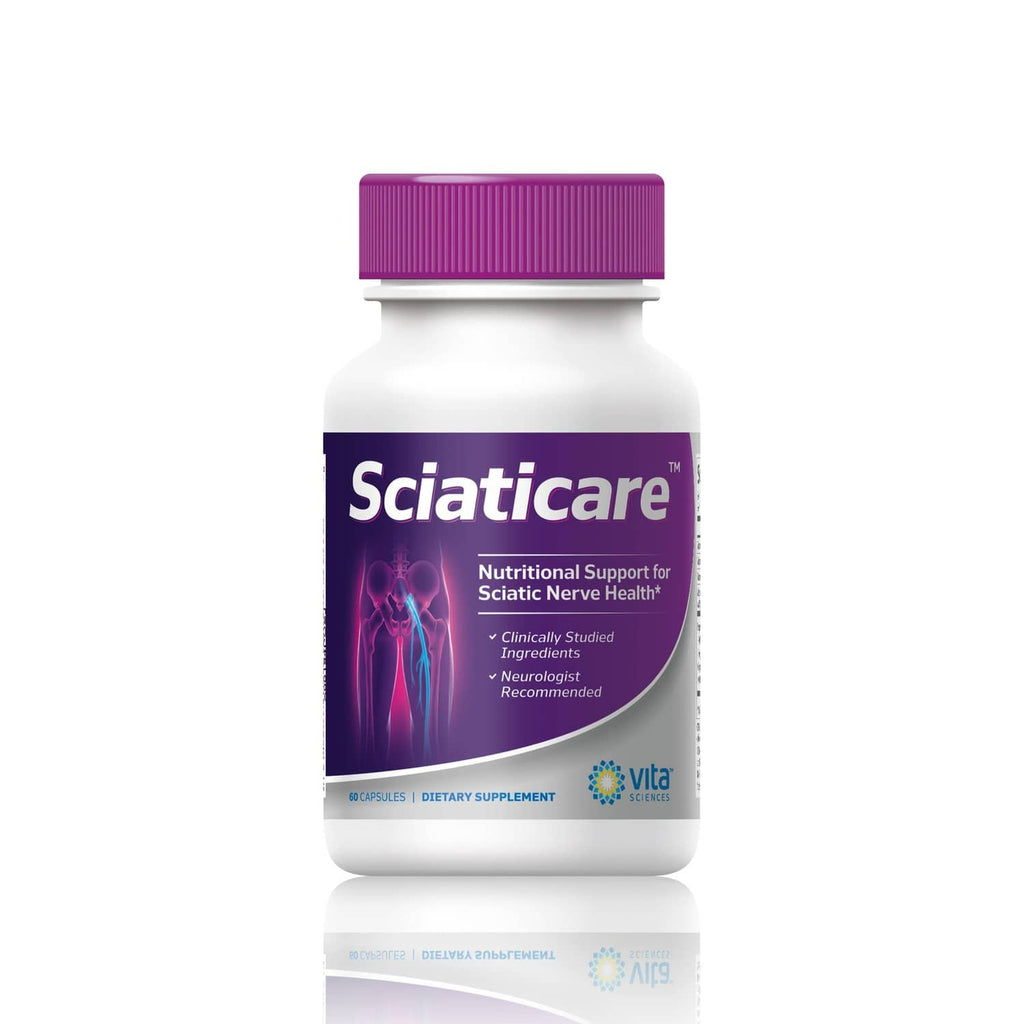 Vita Sciences nerve soothing supplement bottle with purple cap, front label and logo