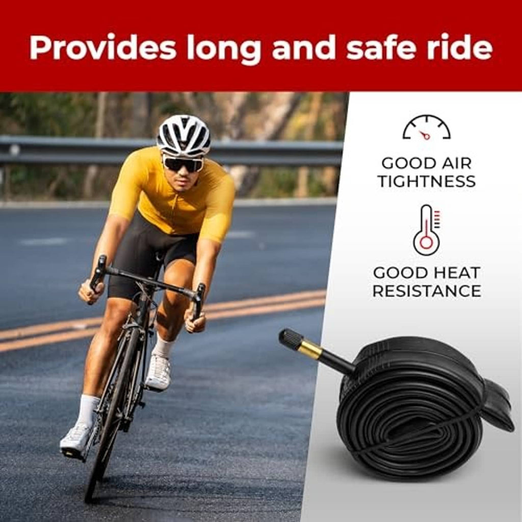 Rolled black bicycle inner tube with 48mm Schrader valve for good air tightness