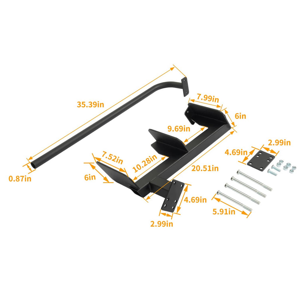 3-step trailer ladder with handle, showing step layout and included installation parts