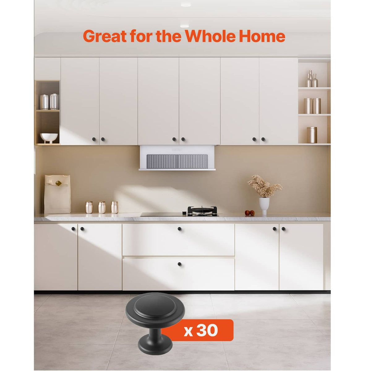 Set of 30 black mushroom cabinet knobs for whole-home drawers and cabinet doors