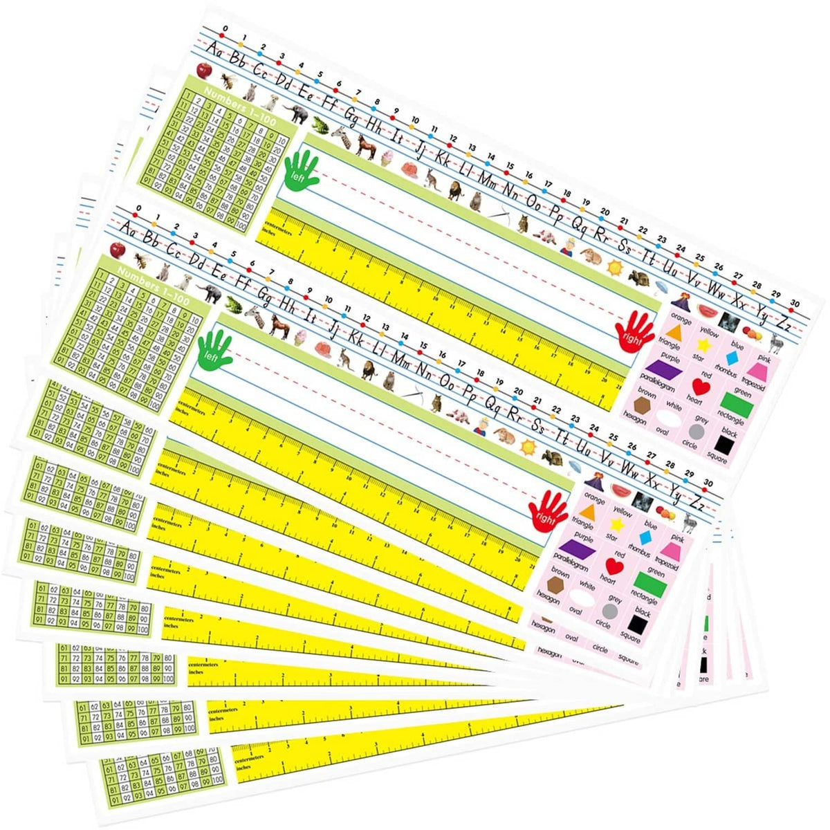 Multicolor self-adhesive nameplate sheets with alphabet chart, 14 x 4 in