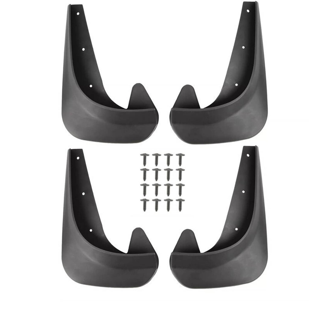 4-piece set of black mud flaps/mudguards with mounting holes and screw kit