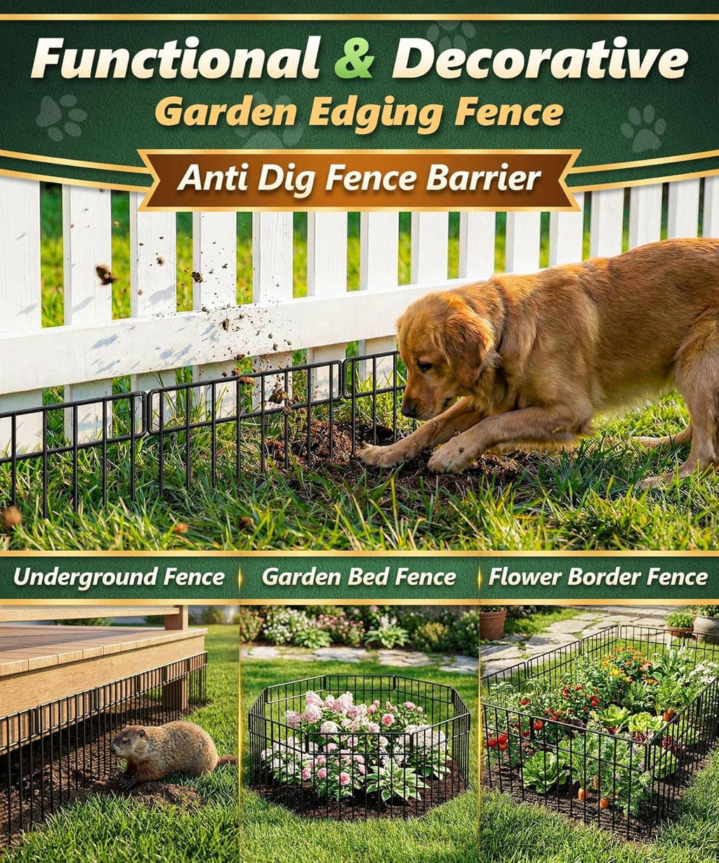 Black anti-dig garden edging fence barrier with stakes to block digging