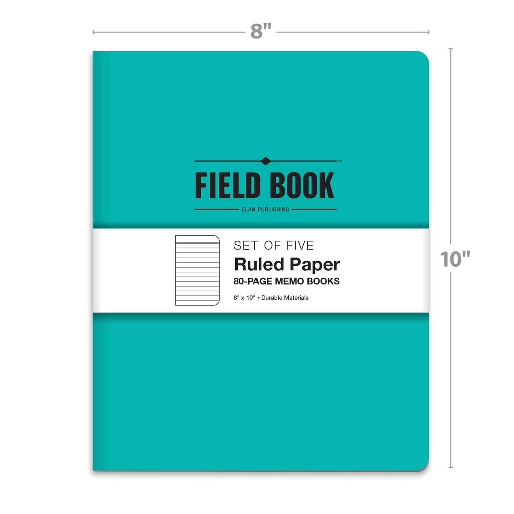 Teal 8 x 10 field notebook cover with ruled paper set-of-five label